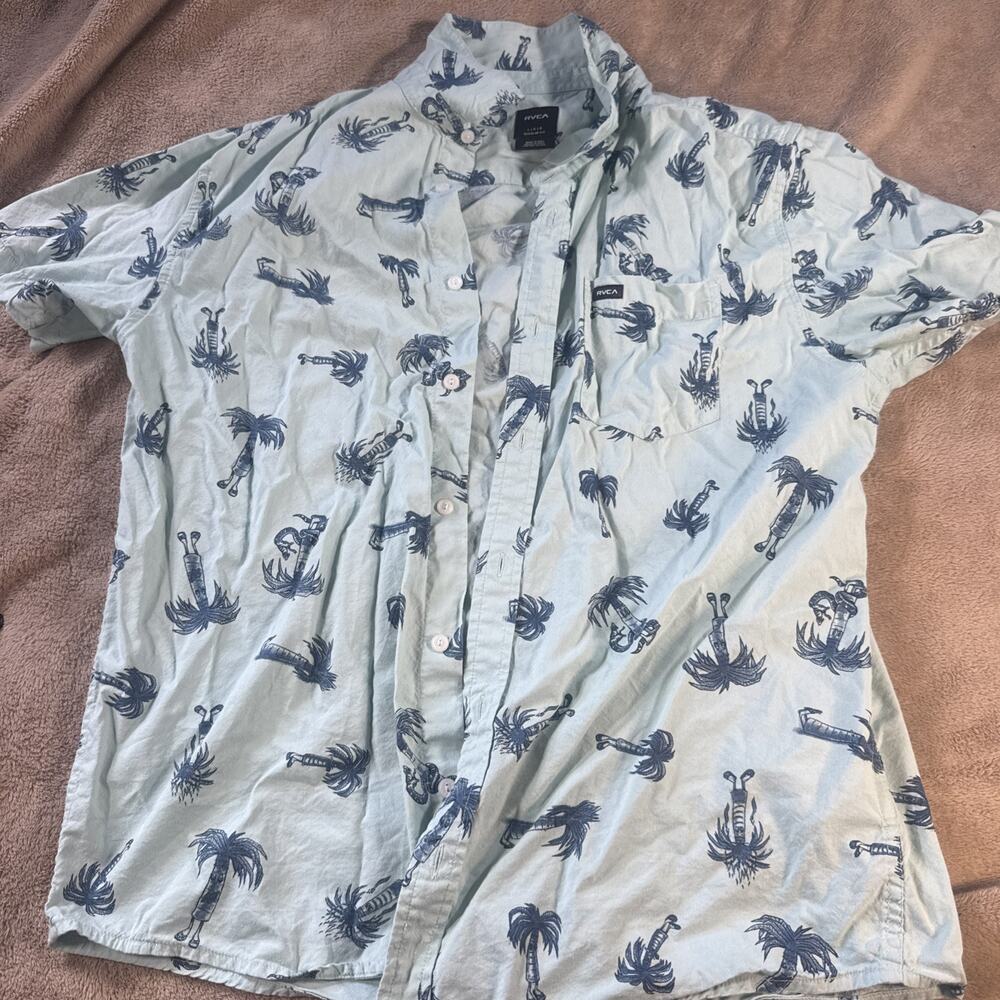 RVCA button Up Shirt Men’s Large Green Palm Tree Print